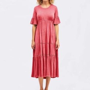 Sundry Ladder Lace tiered midi dress